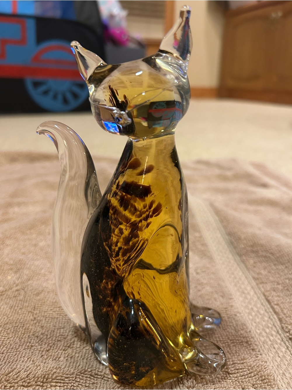 Murano Amber Glass Cat Figurine- made in Italy.